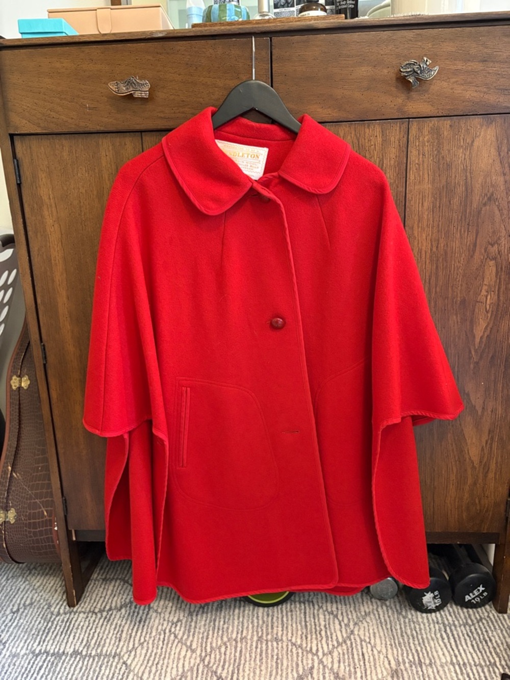 Pendleton Red Wool Cape with Rounded Collar